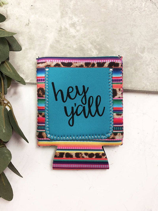 Peachy Keen Hey Y'all Serape Can Cooler