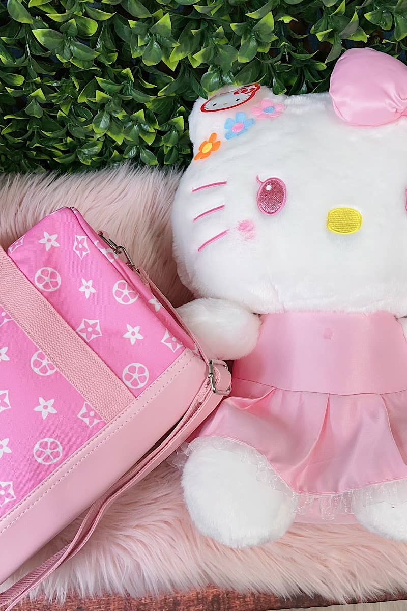 WHITE STAR ON PINK SMALL DUFFLE BAG WITH STRAP. TT2024Q