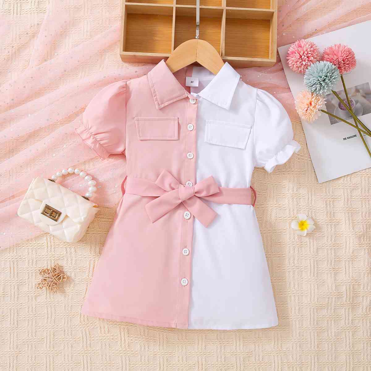 Two-Tone Belted Girl's Dress