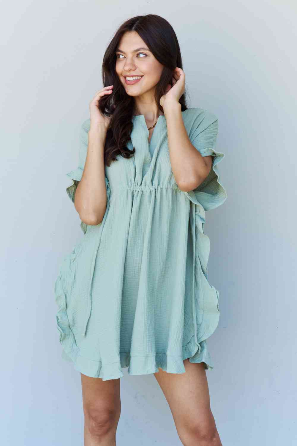 Ruffled Out Dress - Sage