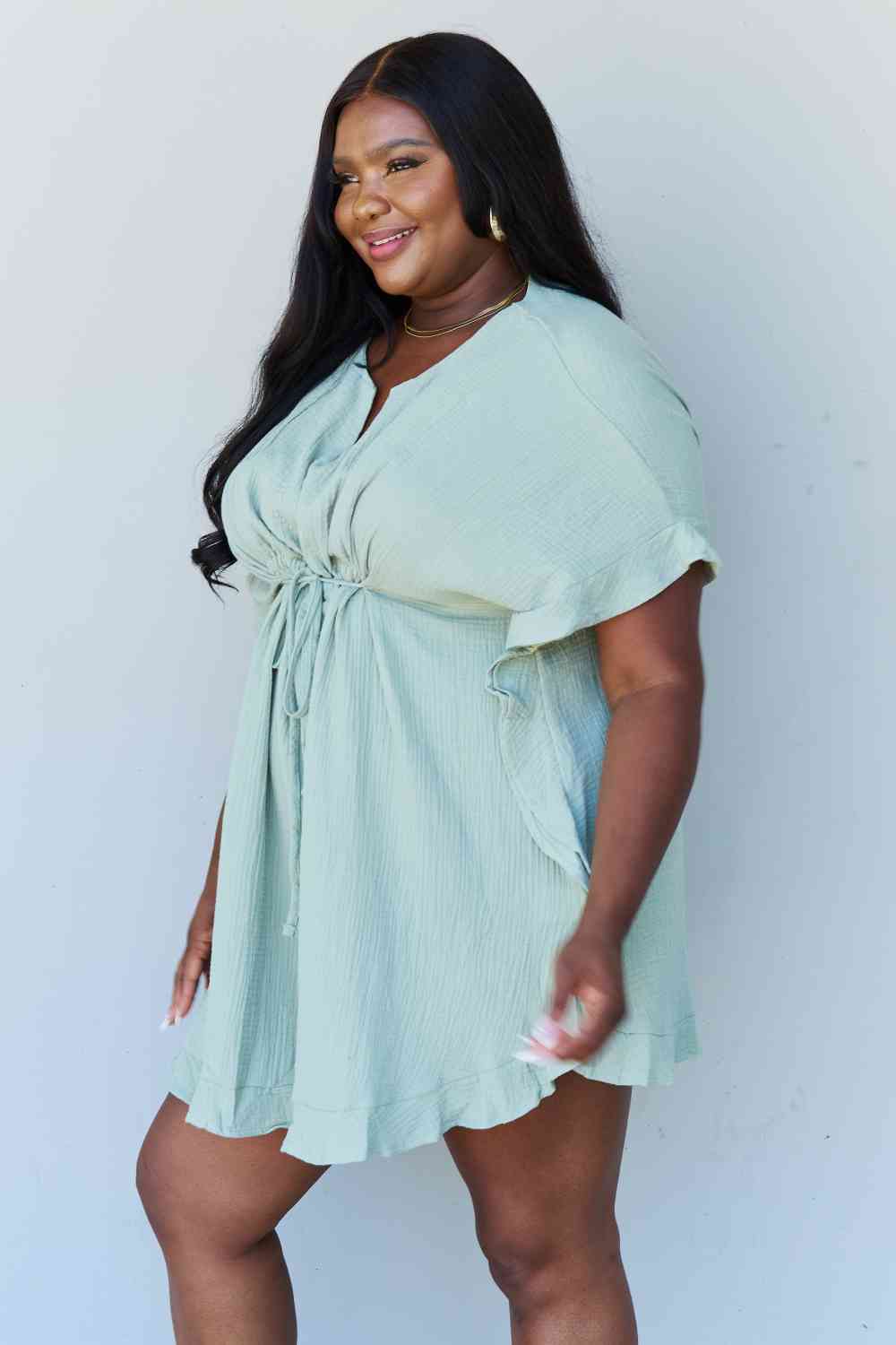 Ruffled Out Dress - Sage