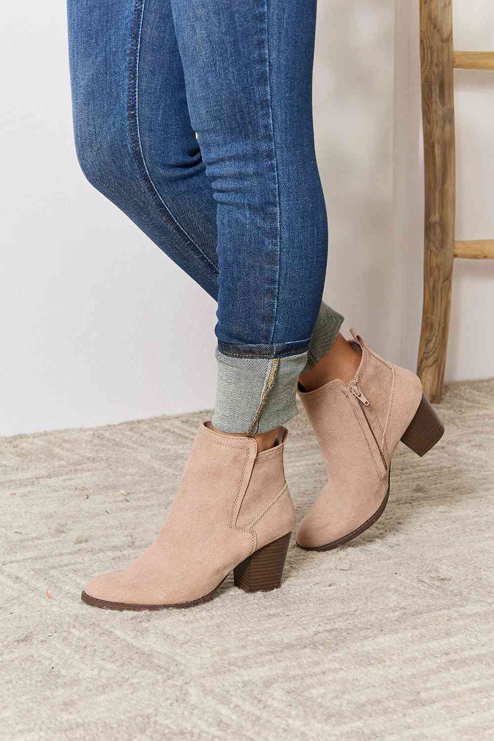 Point Toe, Block Heel -Ankle Boots