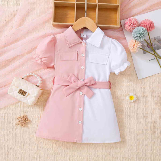 Two-Tone Belted Girl's Dress