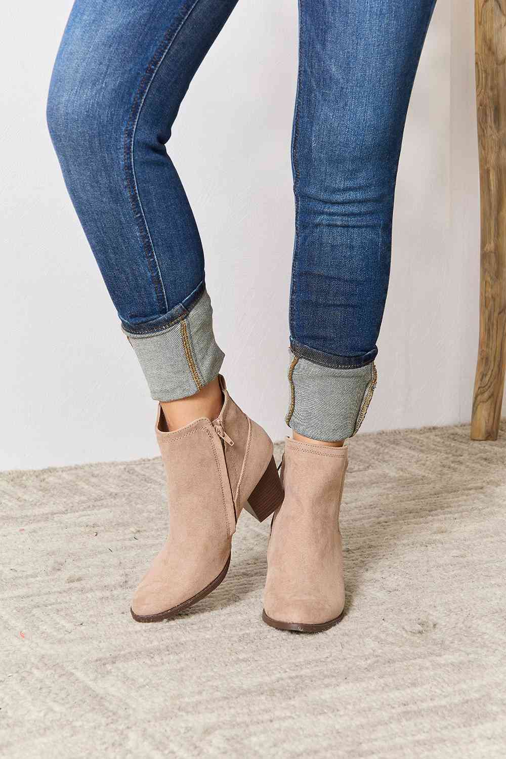 Point Toe, Block Heel -Ankle Boots